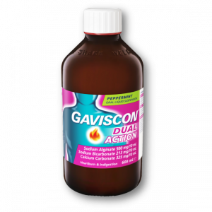 GAVISCON DOUBLE ACTION LIQUID ( SODIUM ALGINATE 500 MG/ 10 ML + SODIUM BICARBONATE 213 MG/ 10 ML + CALCIUM CARBONATE 325 MG/ 10 ML ) ORAL SUSPENSION 150 ML